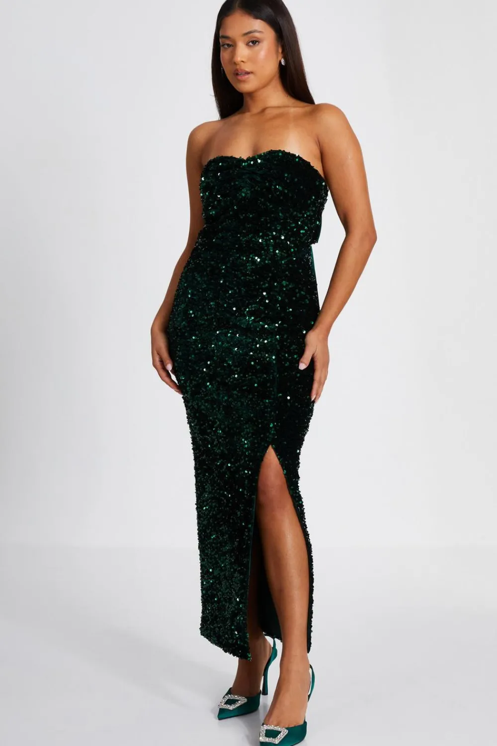Quiz Evening Dresses|Petite Dresses>Petite Bottle Green Sequin Midaxi Dress