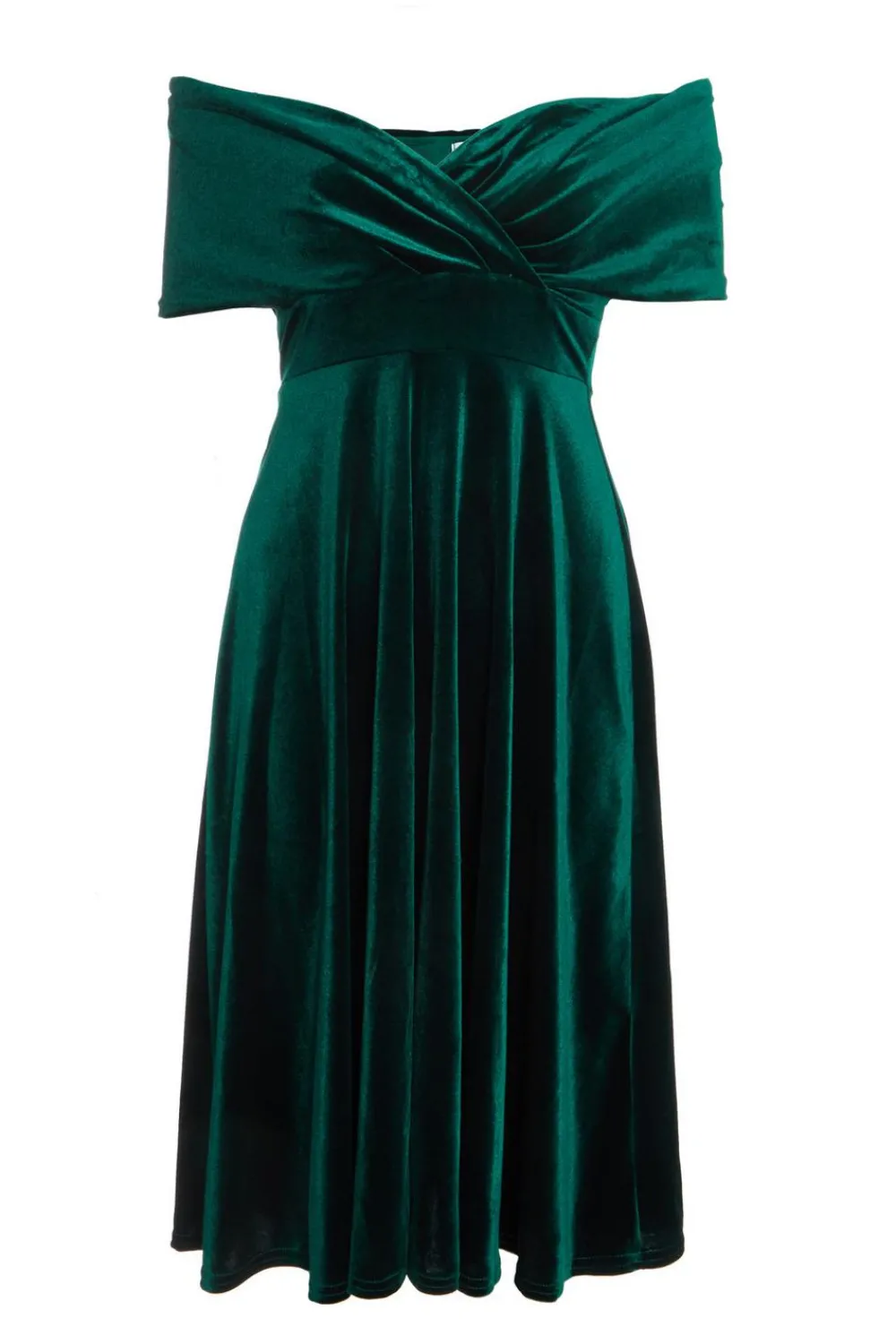 Quiz Prom & Ball|Evening Dresses>Petite Bottle Green Velvet Bardot Midi Dress