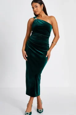 Quiz Evening Dresses|Prom Dresses>Petite Bottle Green Velvet Midaxi Dress