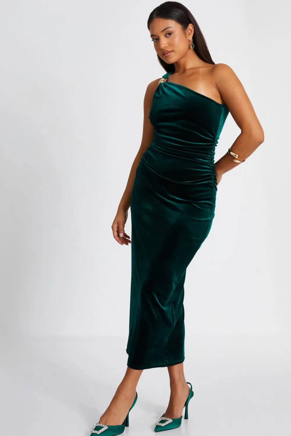 Quiz Evening Dresses|Prom Dresses>Petite Bottle Green Velvet Midaxi Dress