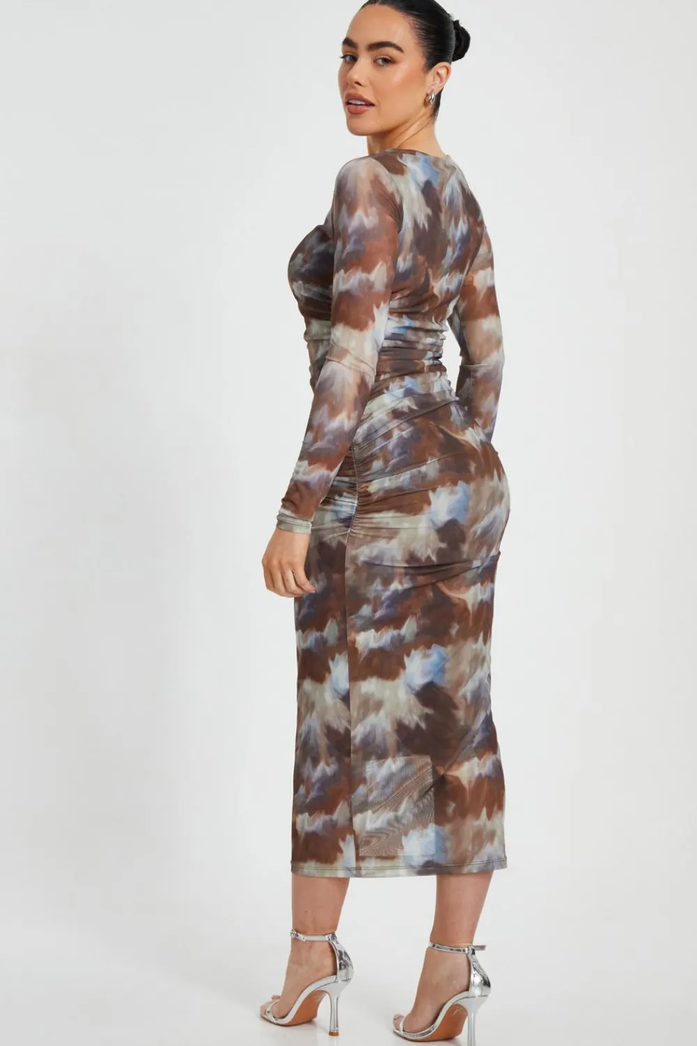 Quiz Going Out|Dresses>Petite Brown Mesh Midaxi Dress