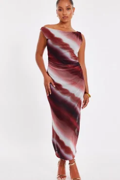 Quiz Holiday|Going Out>Petite Brown Mesh Ombre Midaxi Dress