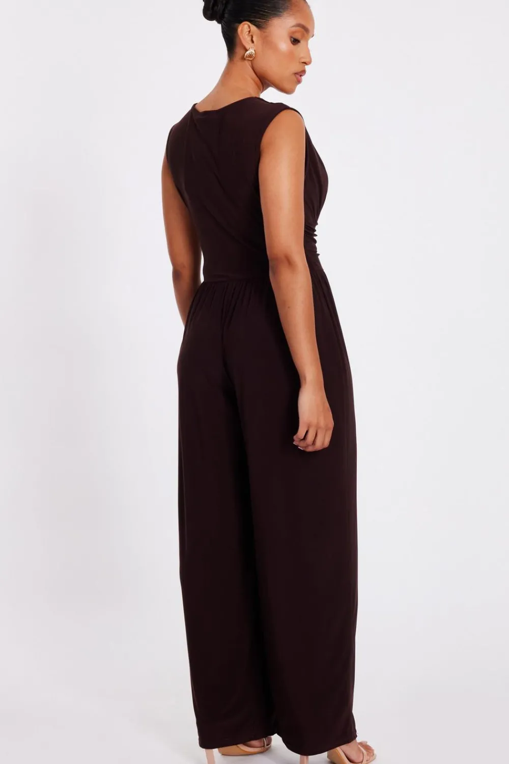 Quiz Going Out Jumpsuits|Evening Jumpsuits>Petite Brown Ruched Jumpsuit