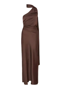 Quiz Prom Dresses|Prom & Ball>Petite Brown Satin Wrap Neck Maxi Dress