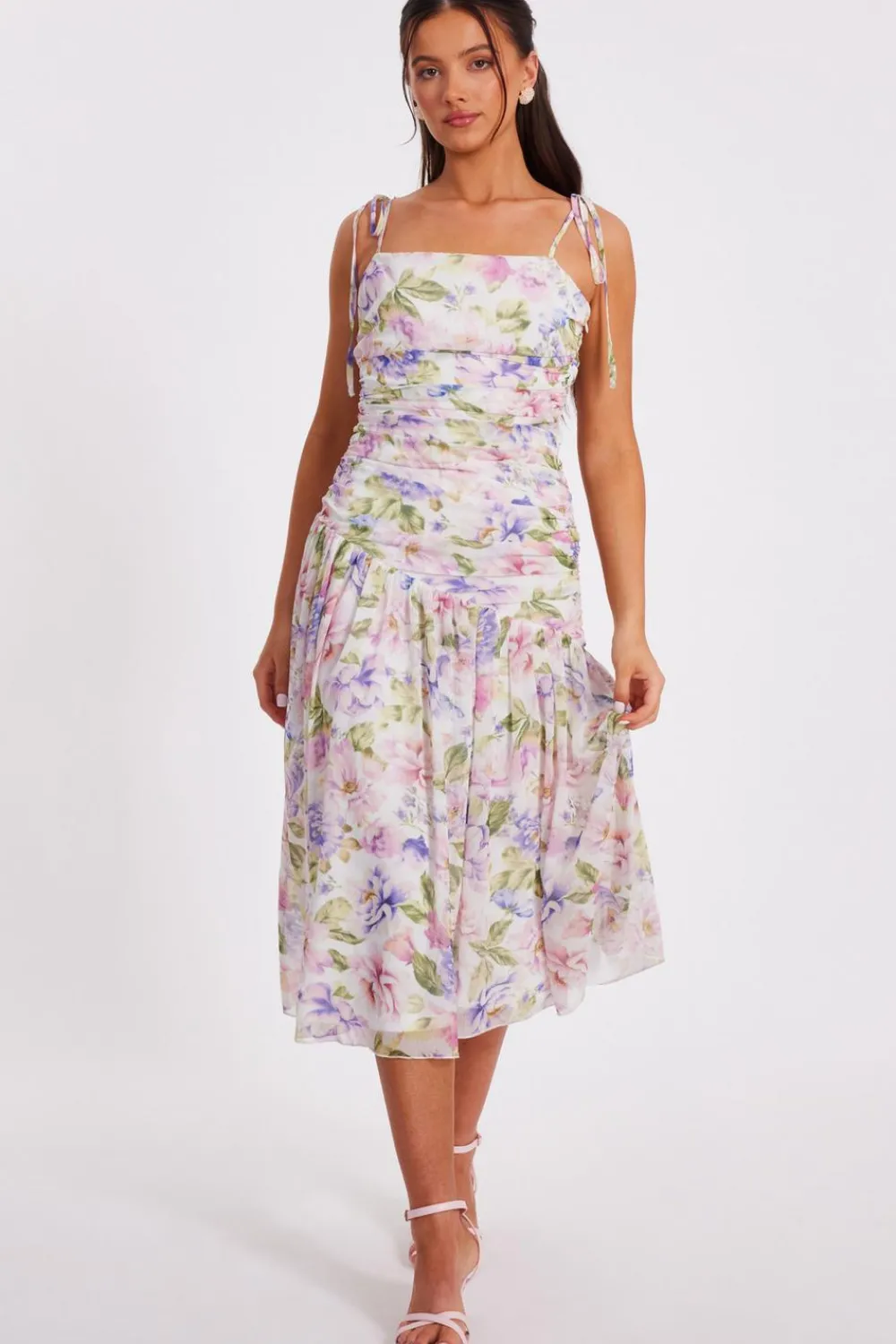 Quiz Day At The Races|Christening Guest>Petite Chiffon Floral Midi Dress