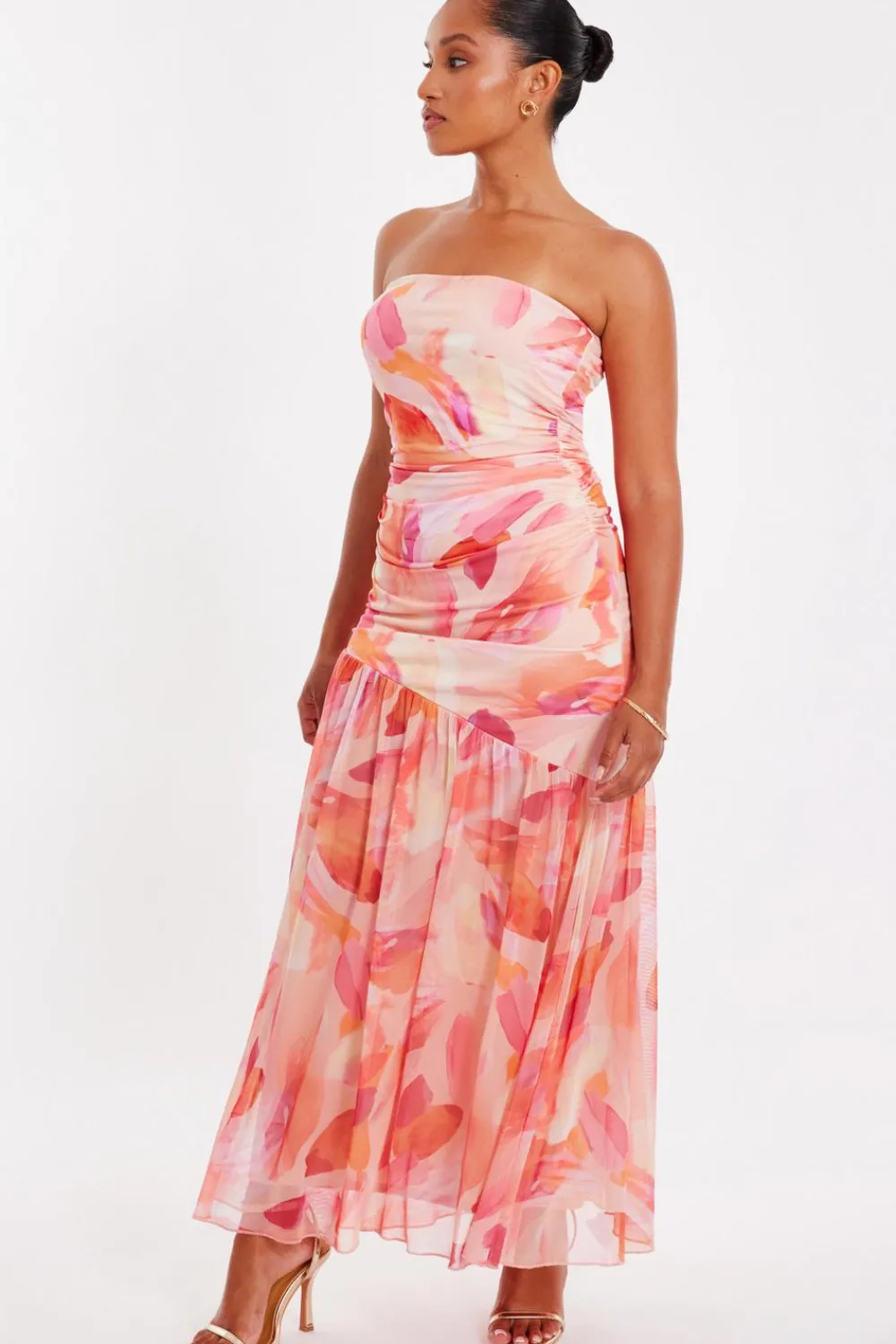 Quiz Day At The Races|Summer Clothes>Petite Coral Mesh Floral Midaxi Dress