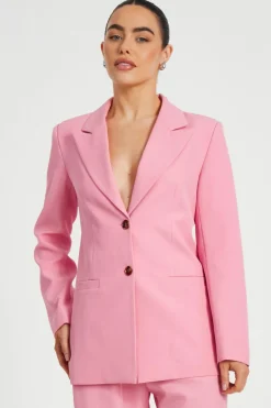 Quiz Summer Clothes|Modest>Petite Coral Woven Long Sleeve Blazer