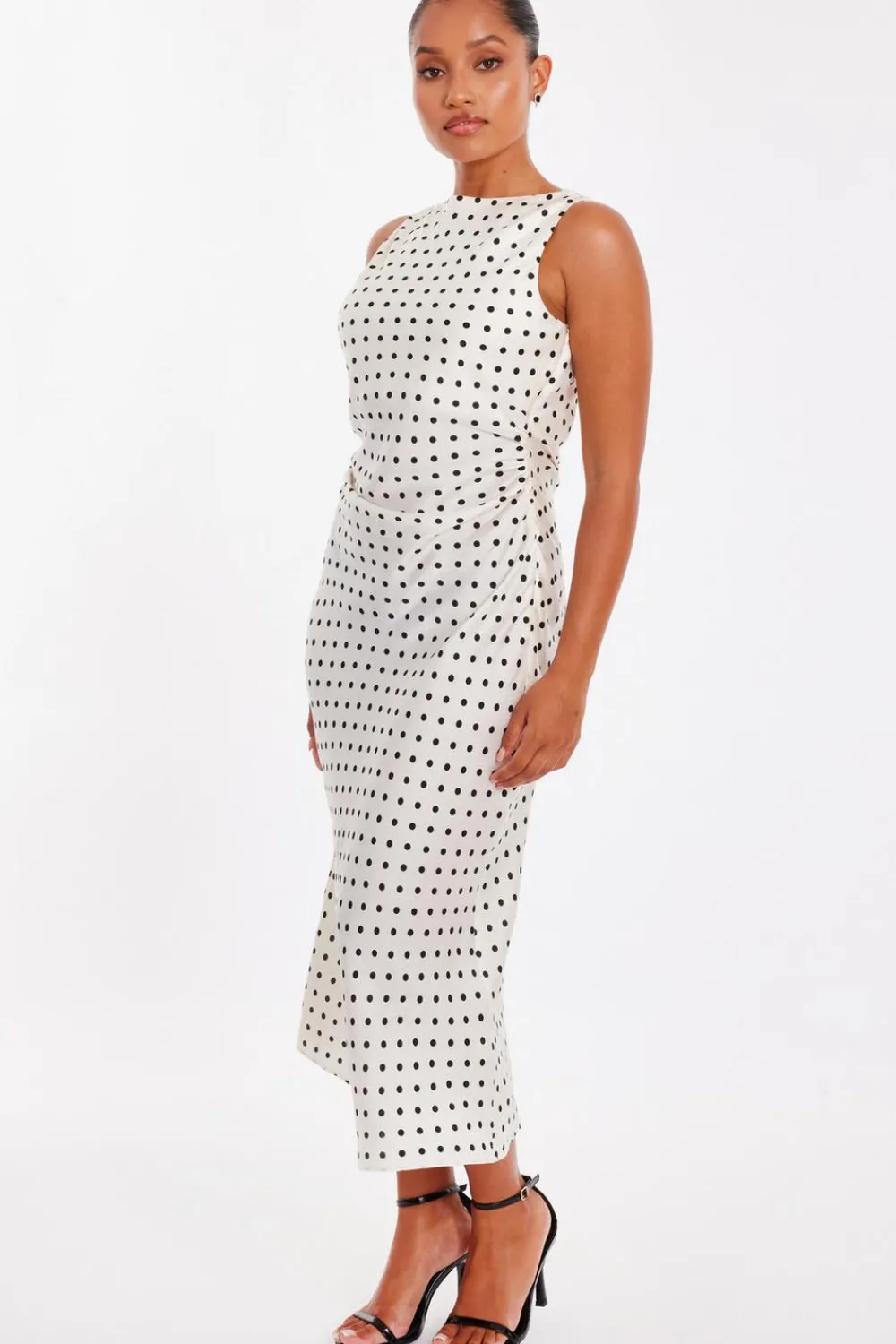 Quiz Day At The Races|Christening Guest>Petite Cream Satin Polka Dot Midaxi Dress