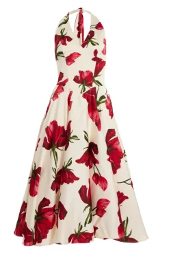 Quiz Day At The Races|Florals>Petite Cream Satin Rose Print Midi Dress