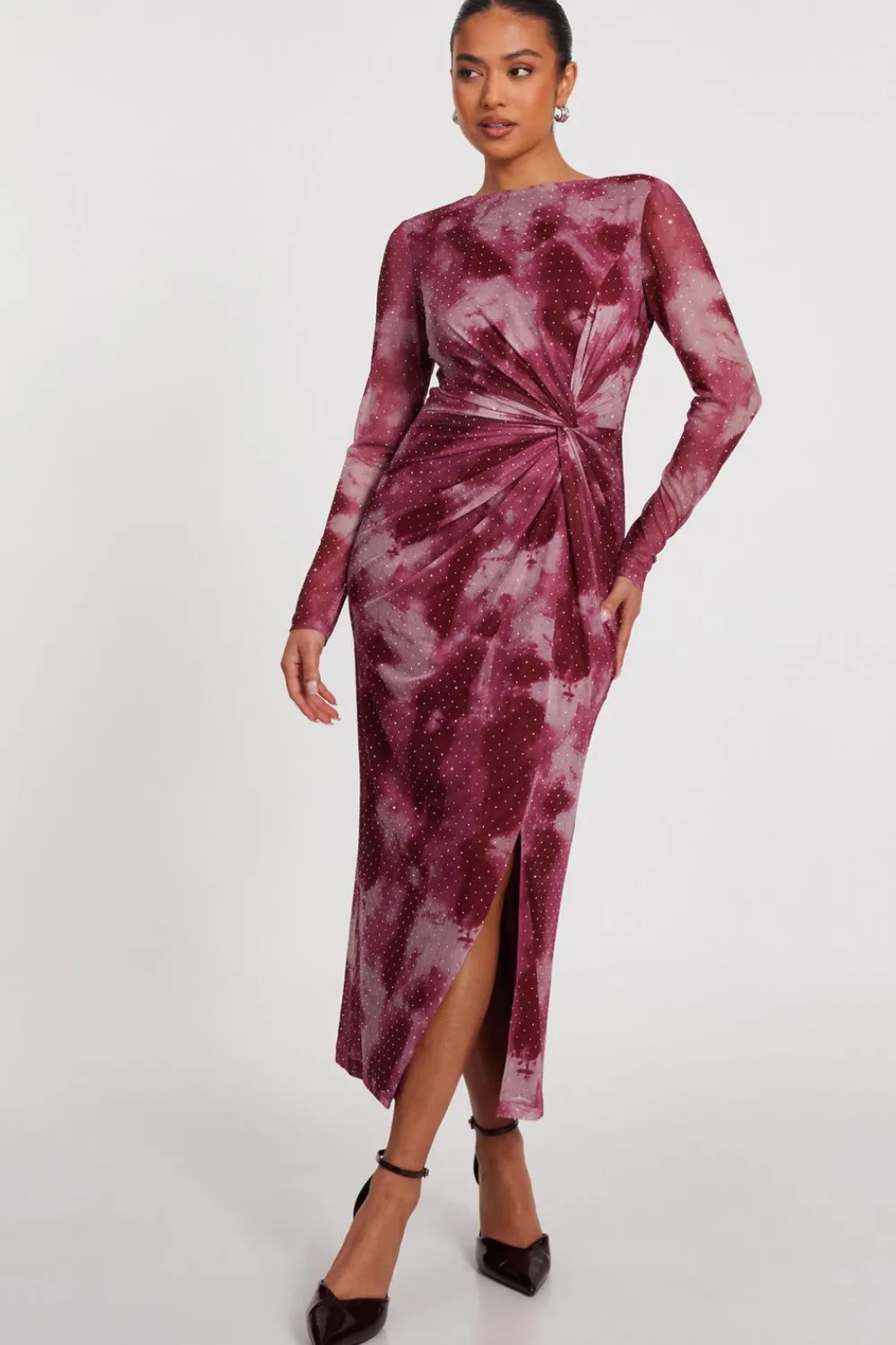 Quiz Day At The Races|Modest>Petite Dark Pink Marble Print Midaxi Dress