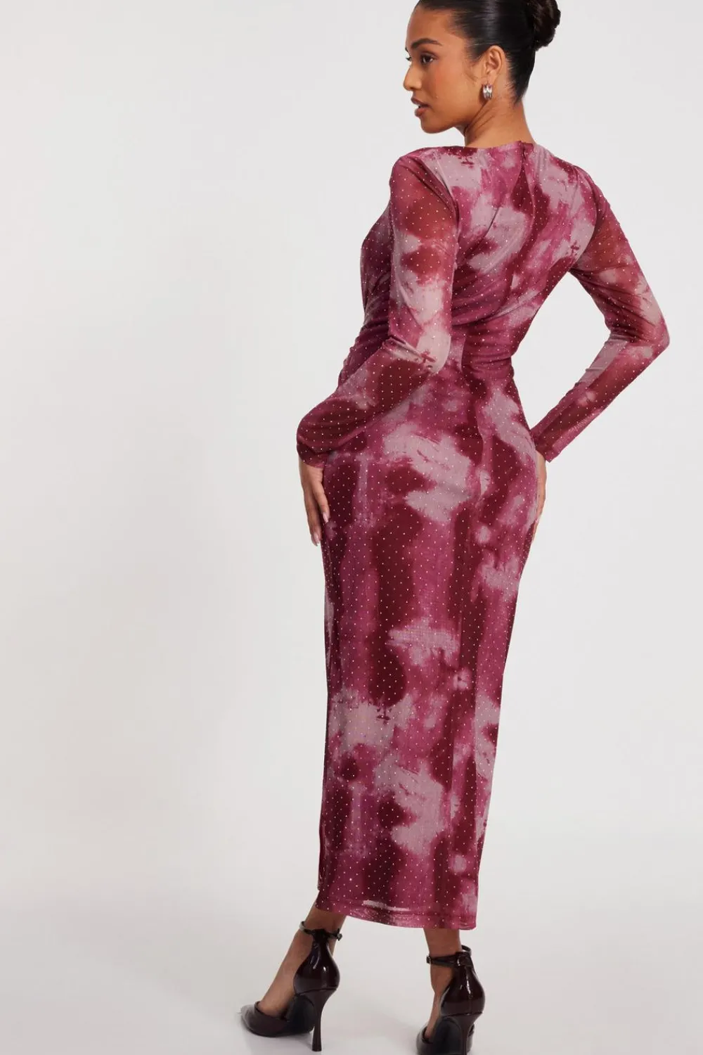 Quiz Day At The Races|Modest>Petite Dark Pink Marble Print Midaxi Dress
