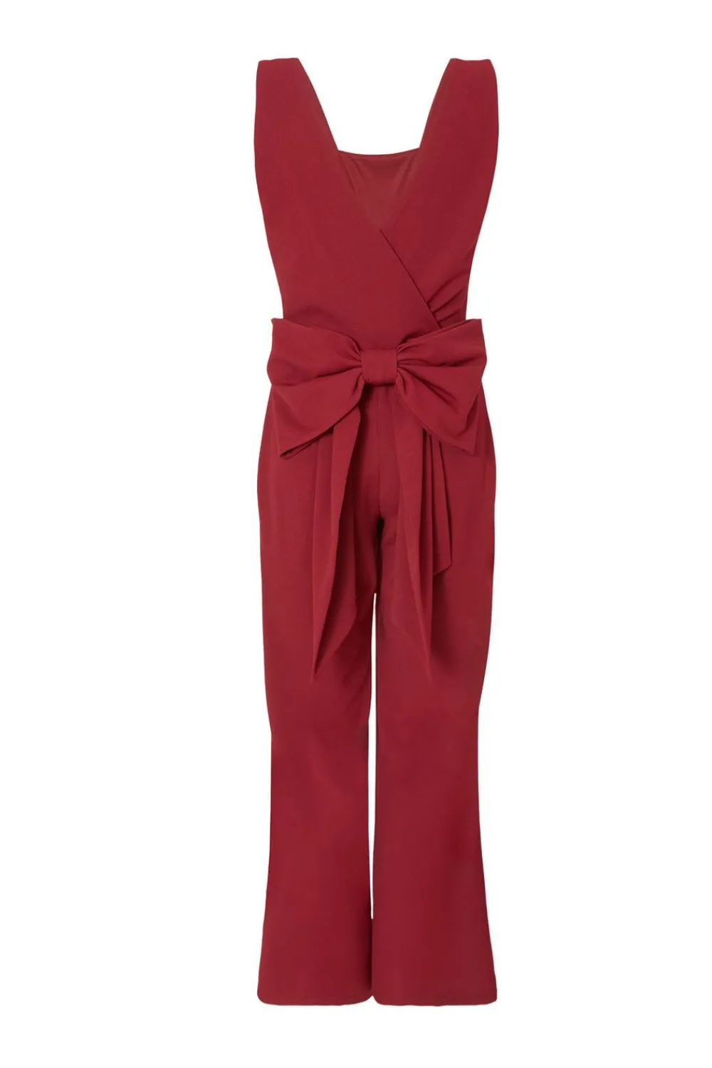 Quiz Occasion Jumpsuits|Going Out Jumpsuits>Petite Dark Red Bow Back Jumpsuit