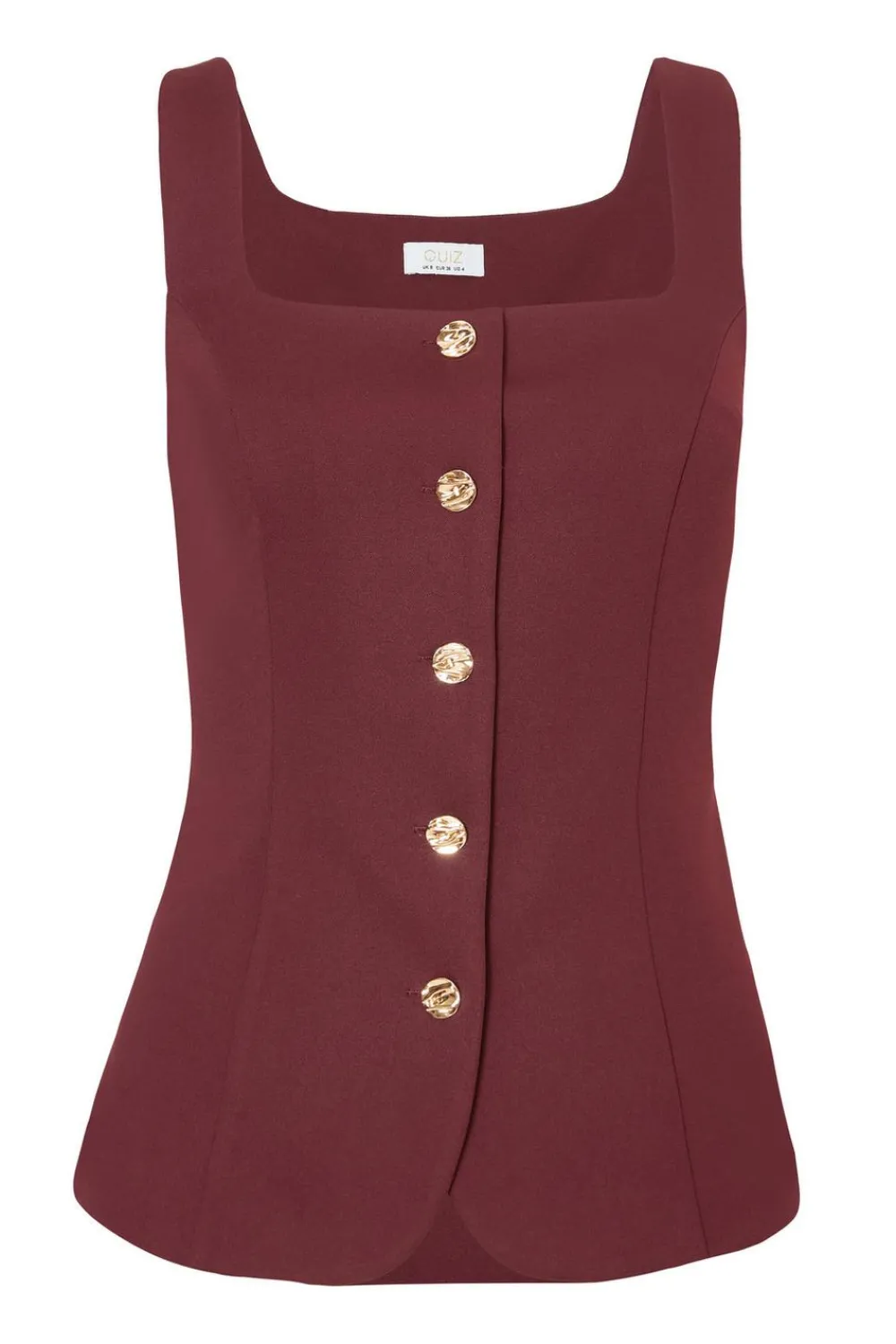 Quiz Waistcoat|Going Out Tops>Petite Dark Red Button Front Waistcoat