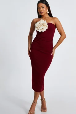 Quiz Evening Dresses|Trending: Red>Petite Dark Red Corsage Midaxi Dress