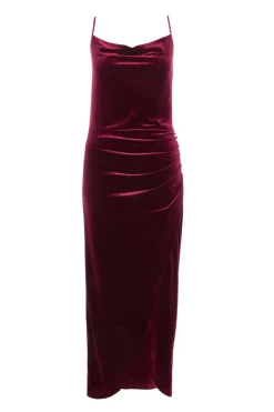 Quiz Evening Dresses|Trending: Red>Petite Dark Red Cowl Neck Midaxi Dress