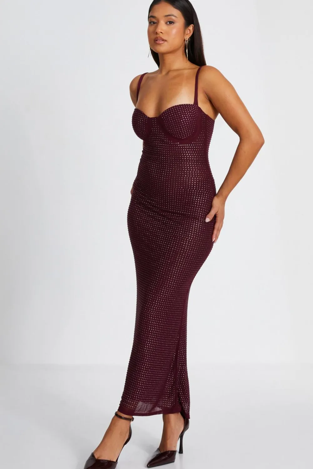 Quiz Evening Dresses|Going Out>Petite Dark Red Embellished Maxi Dress