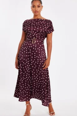 Quiz Evening Dresses|Day At The Races>Petite Dark Red Polka Dot Midaxi Dress