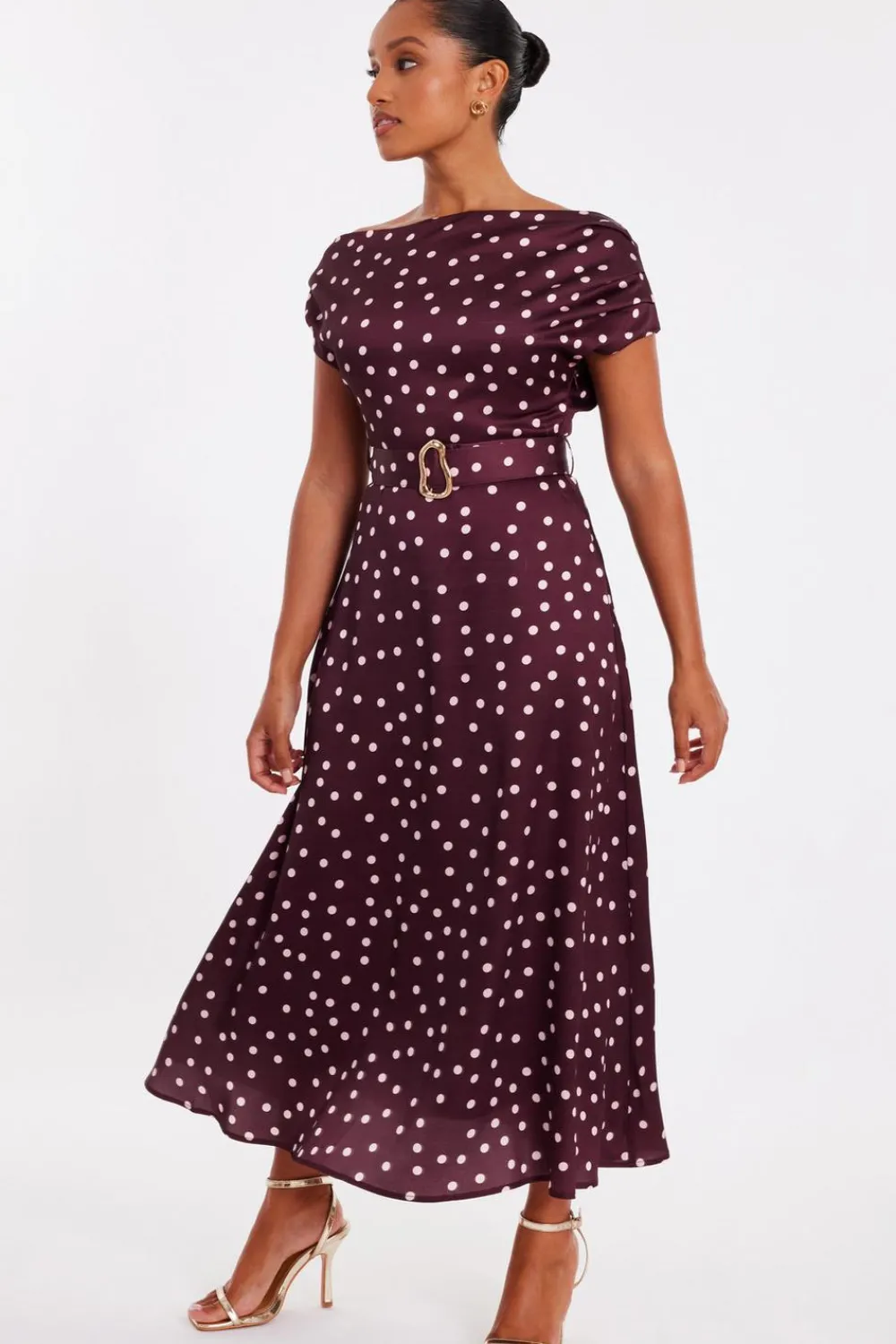 Quiz Evening Dresses|Day At The Races>Petite Dark Red Polka Dot Midaxi Dress
