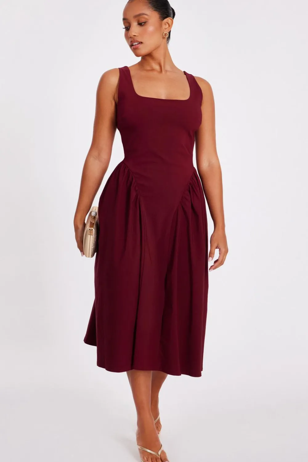Quiz Christening Guest|Trending: Red>Petite Dark Red Ruched Side Midaxi Dress