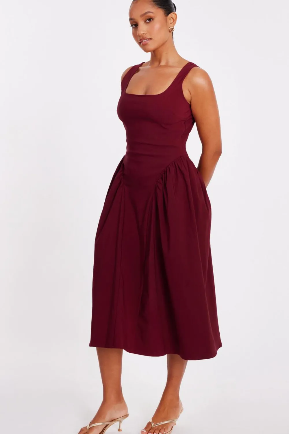 Quiz Christening Guest|Trending: Red>Petite Dark Red Ruched Side Midaxi Dress