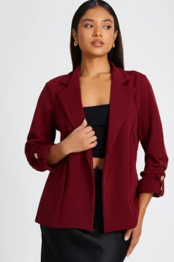 Quiz Workwear|Trending: Red>Petite Dark Red Ruched Sleeve Blazer