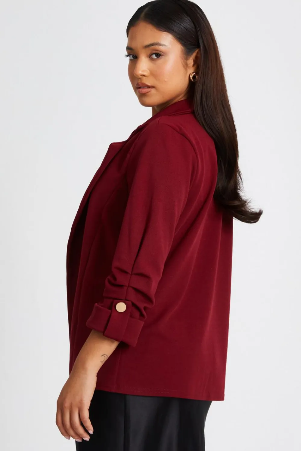 Quiz Workwear|Trending: Red>Petite Dark Red Ruched Sleeve Blazer