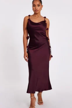 Quiz Day At The Races|Christening Guest>Petite Dark Red Satin Midaxi Dress