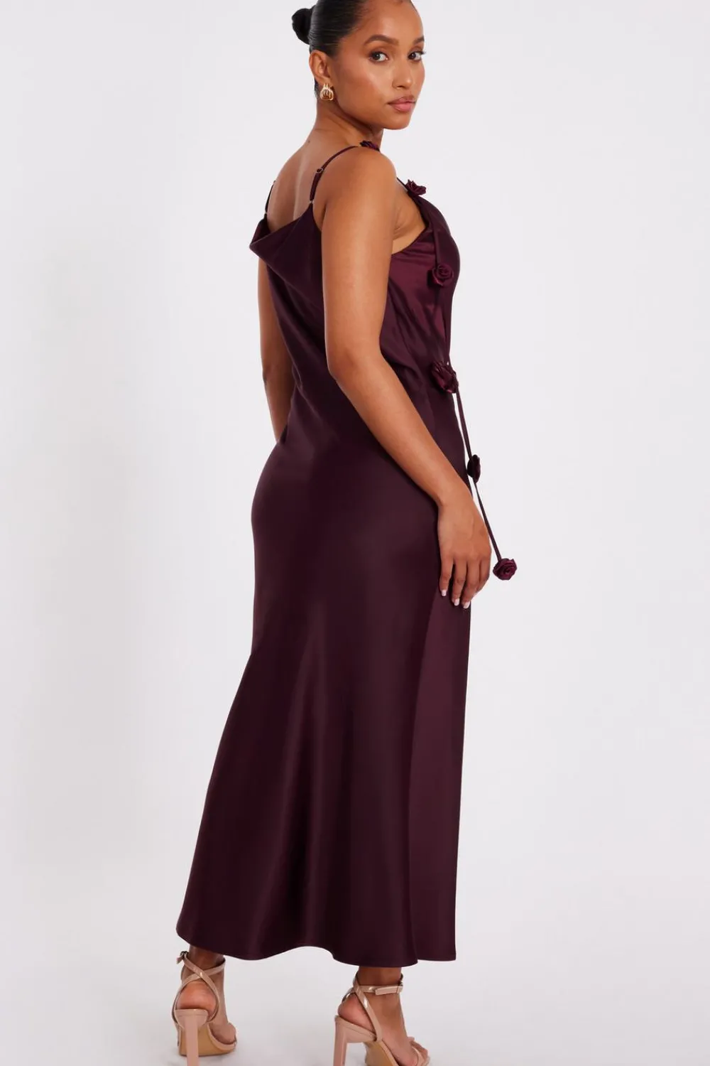 Quiz Day At The Races|Christening Guest>Petite Dark Red Satin Midaxi Dress