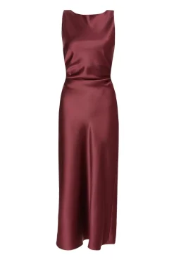 Quiz Evening Dresses|Day At The Races>Petite Dark Red Satin Ruched Midaxi Dress