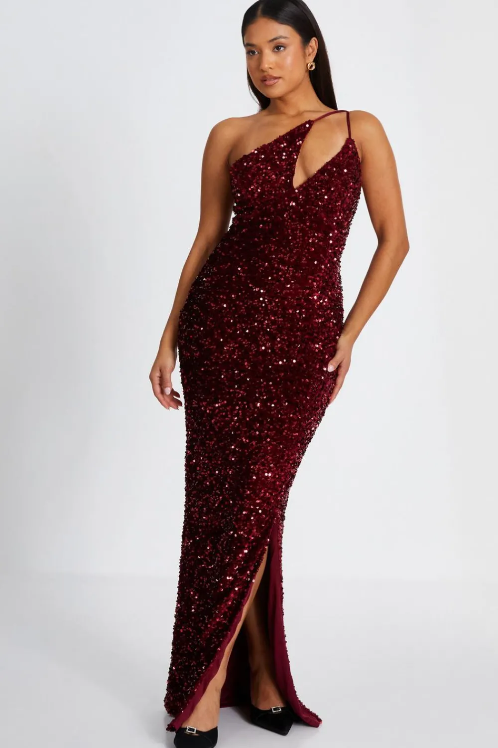 Quiz Trending: Red|Wedding Guest Dresses>Petite Dark Red Sequin Maxi Dress