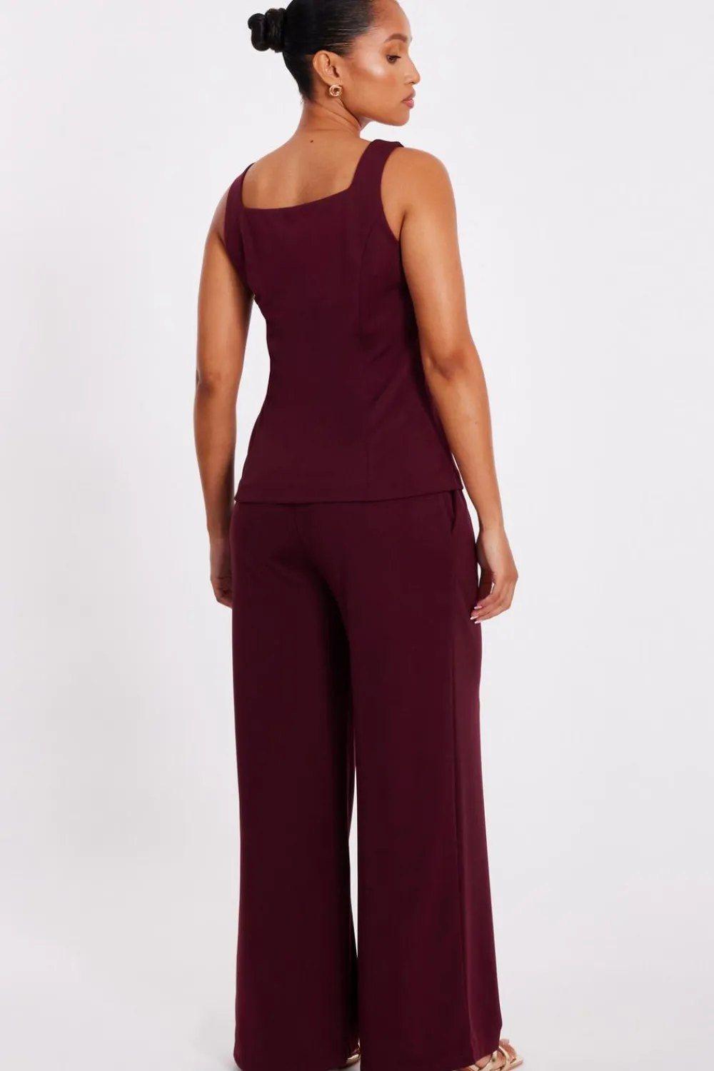 Quiz Workwear|Trousers>Petite Dark Red Wide Leg Trousers