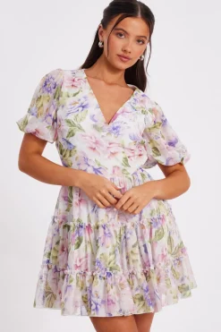 Quiz Summer Clothes|Holiday>Petite Floral Chifffon Frill Skater Dress