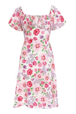 Quiz White Dresses|Summer Dresses>Petite Floral Puff Sleeve Mini Dress