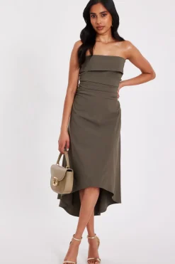Quiz Day At The Races|Christening Guest>Petite Khaki Bandeau Midi Dress