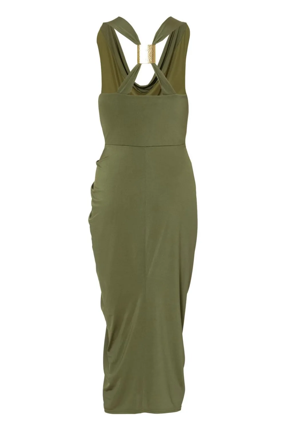 Quiz Day At The Races|Christening Guest>Petite Khaki Cowl Neck Midi Dress