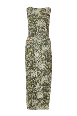 Quiz Going Out|Dresses>Petite Khaki Mesh Animal Print Midaxi Dress