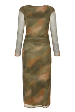 Quiz Going Out|Dresses>Petite Khaki Printed Long Sleeve Midaxi Dress