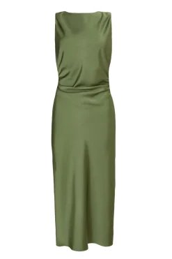 Quiz Day At The Races|Christening Guest>Petite Khaki Satin Ruched Midi Dress