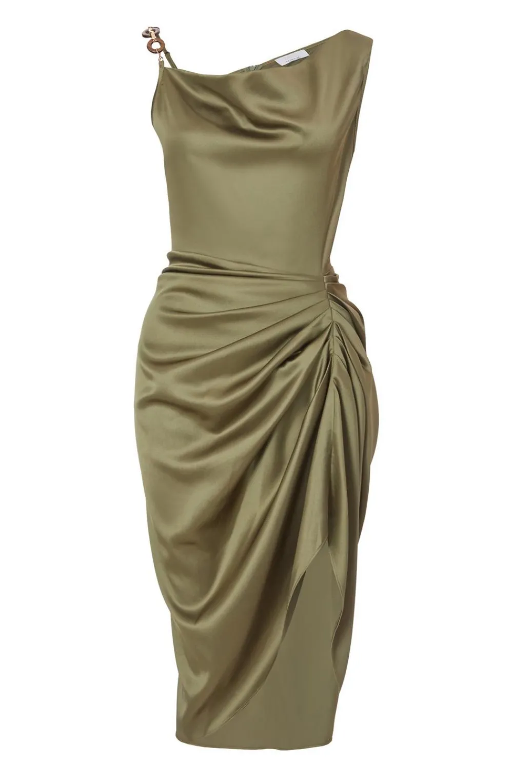 Quiz Day At The Races|Christening Guest>Petite Khaki Satin Ruched Midi Dress