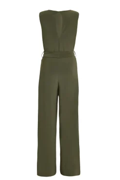 Quiz Going Out Jumpsuits|Jumpsuits>Petite Khaki Tie Waist Jumpsuit