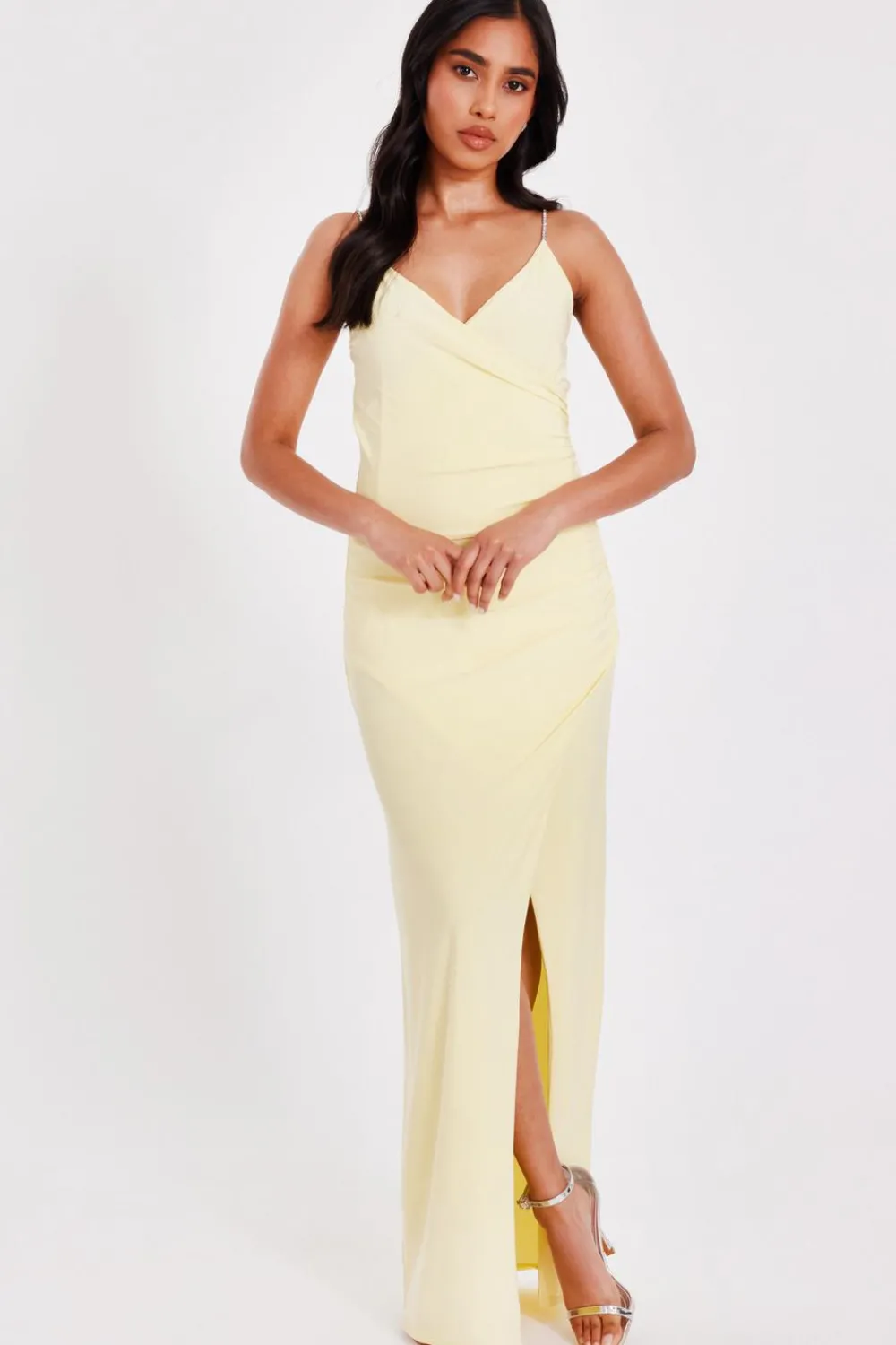 Quiz Evening Dresses|Dresses>Petite Lemon Diamante Strap Maxi Dress
