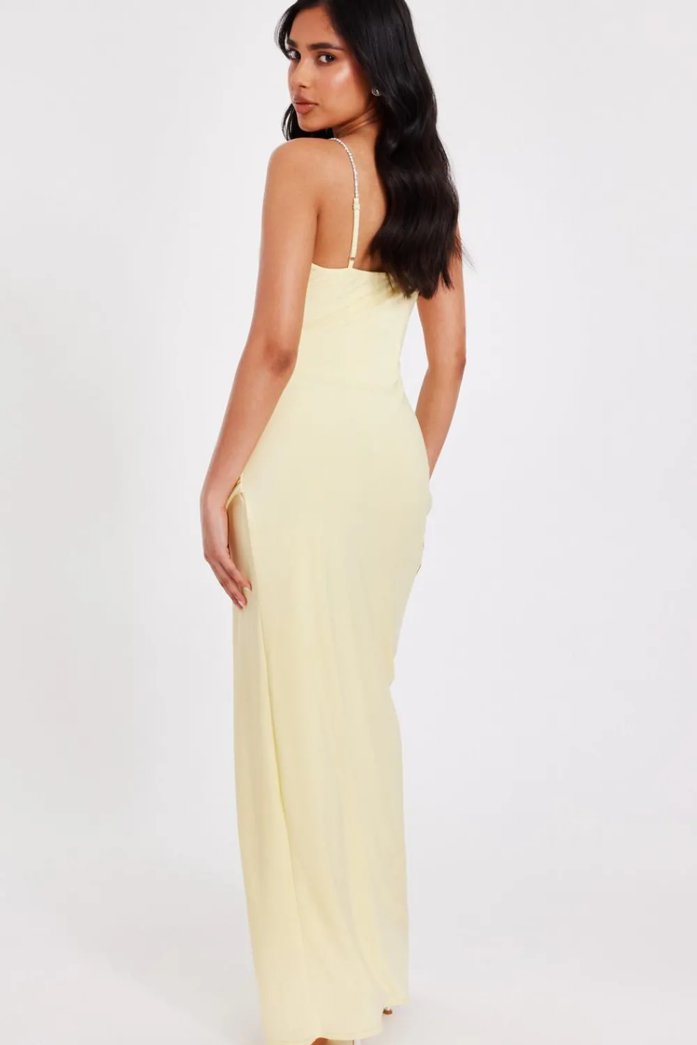 Quiz Evening Dresses|Dresses>Petite Lemon Diamante Strap Maxi Dress