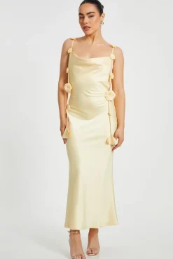 Quiz Day At The Races|Christening Guest>Petite Lemon Satin Midaxi Dress