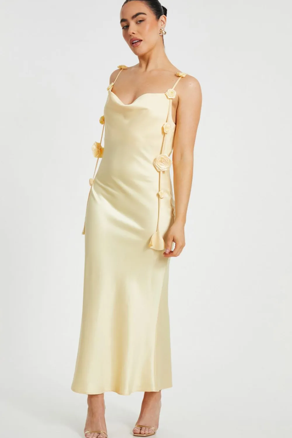 Quiz Day At The Races|Christening Guest>Petite Lemon Satin Midaxi Dress