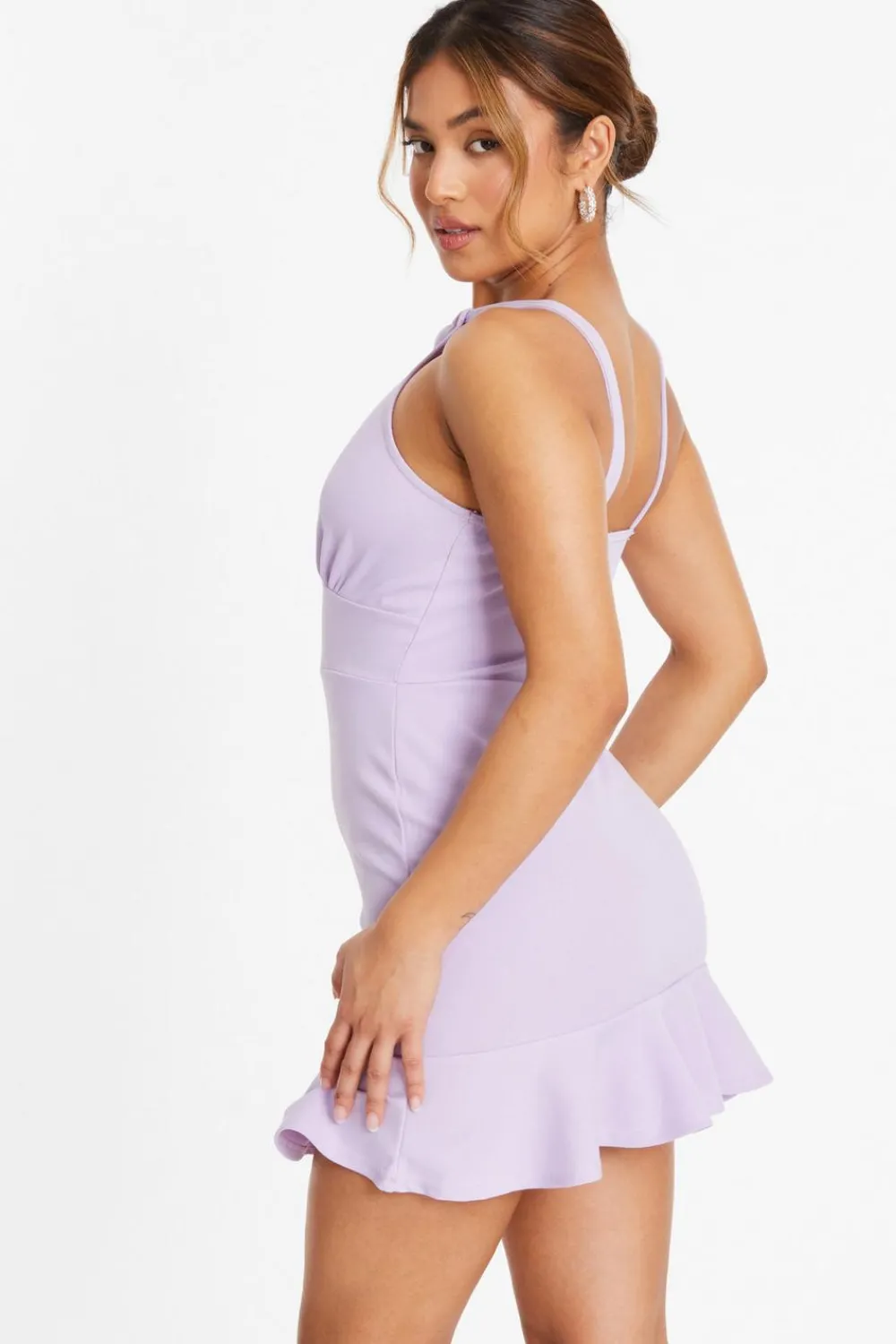 Quiz Summer Dresses|Ruffle Dresses>Petite Lilac Bodycon Frill Hem Mini Dress