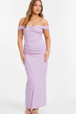 Quiz Prom Dresses|Prom & Ball>Petite Lilac Ruched Bardot Maxi Dress
