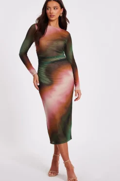 Quiz Modest|Going Out>Petite Mesh Marble Print Midi Dress