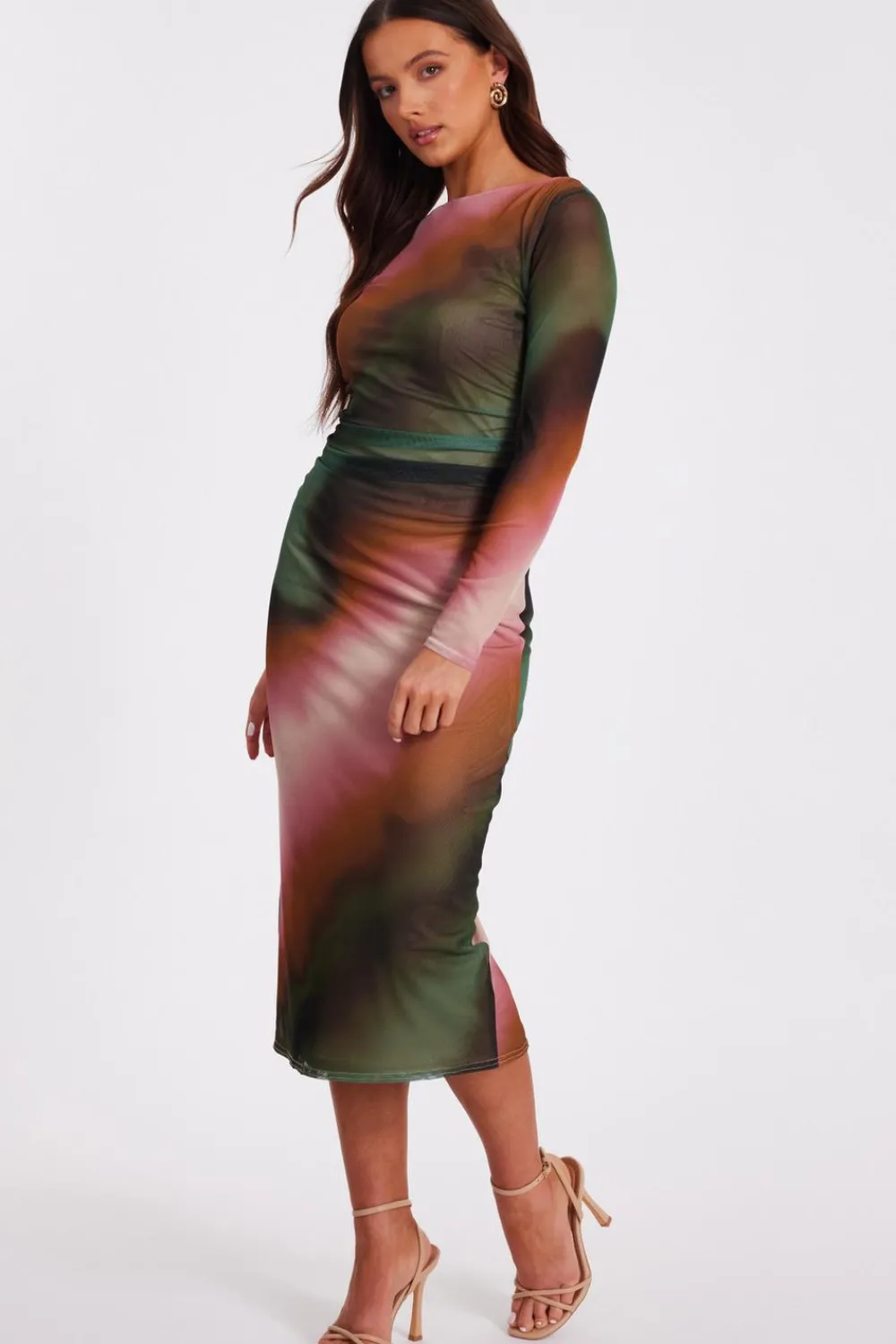 Quiz Modest|Going Out>Petite Mesh Marble Print Midi Dress