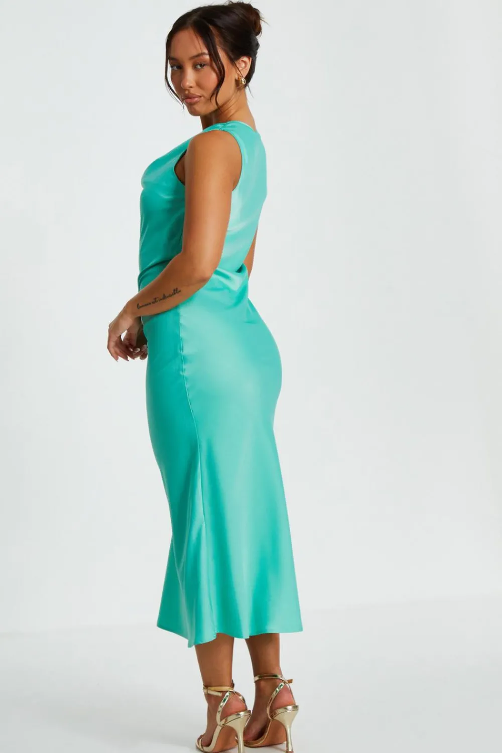 Quiz Christening Guest|Summer Clothes>Petite Mint Asymmetric Midaxi Dress