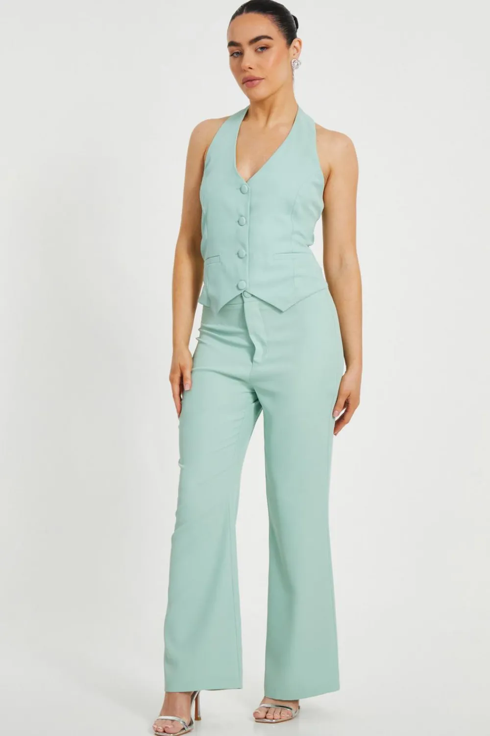 Quiz Day At The Races|Christening Guest>Petite Mint Flared Tailored Trousers
